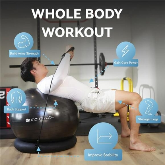 Pharmedoc Yoga Ball Chair with Base Bands Home Gym Pregnancy Birthing Ball 20in - Picture 4 of 8